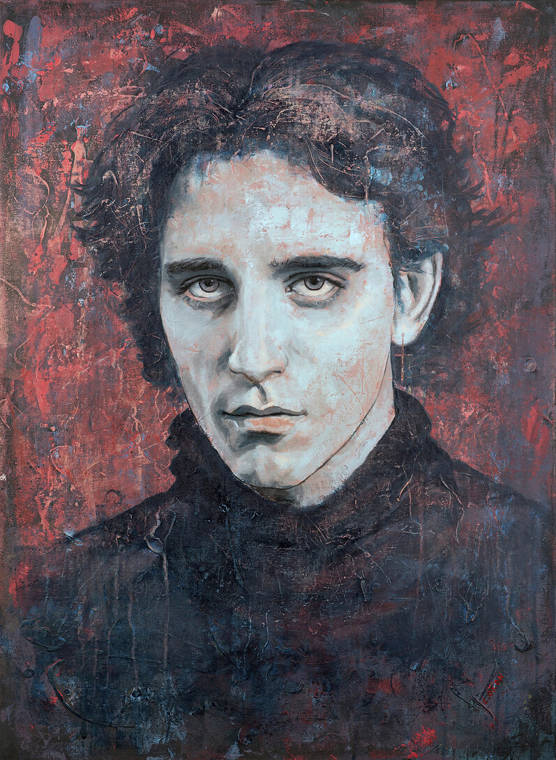 Dorian – Schönheit als höfliche Lüge. Porträtfigur in changierendem Licht, das Gesicht halb im Schatten, halb im Glanz. Eine ambivalente Aura aus Eitelkeit, Verletzlichkeit und Verfall.