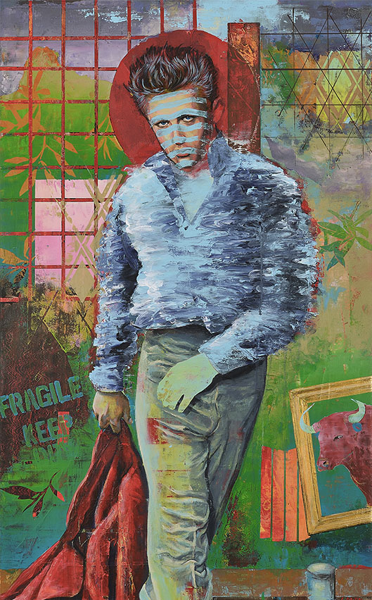 Dieses Gemälde ist ein visuelles Manifest gegen Etiketten, gegen das Einordnen in Kisten – ob gesellschaftlich, sexuell oder künstlerisch James Dean als Stierkämpfer als Metapher für den Kampf gegen Feindseligkeit und ungerechtfertigte Homophobie.