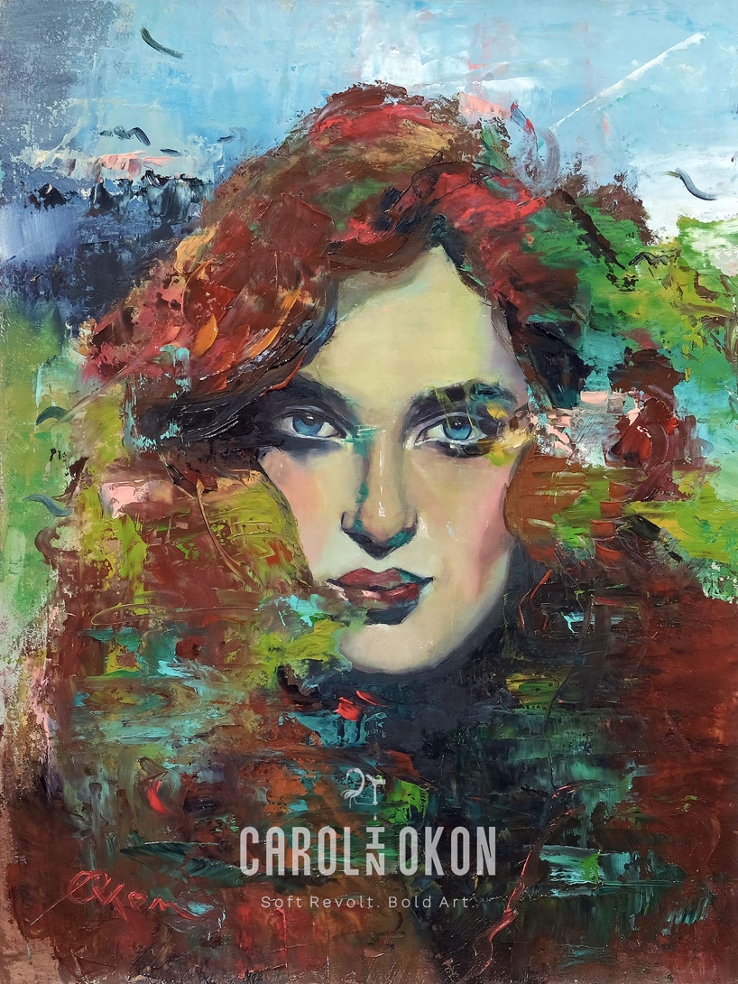 Ölgemälde "Jede Frau ist": Porträt einer Frau mit roten Haaren. Kein Posing, kein Lächeln – nur Haltung und Präsenz. Öl auf Leinen, 30 × 40 cm, 2025.